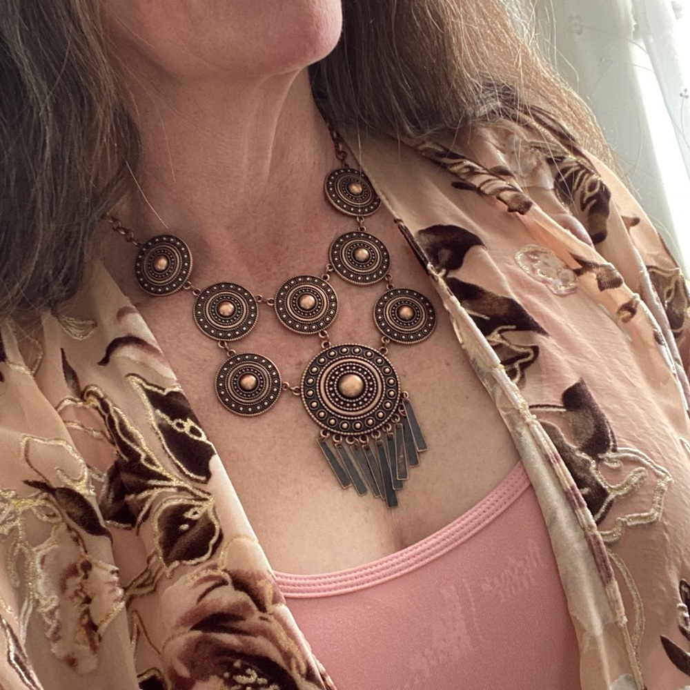 Copper Boho Tribal Multi Layer Statement Necklace